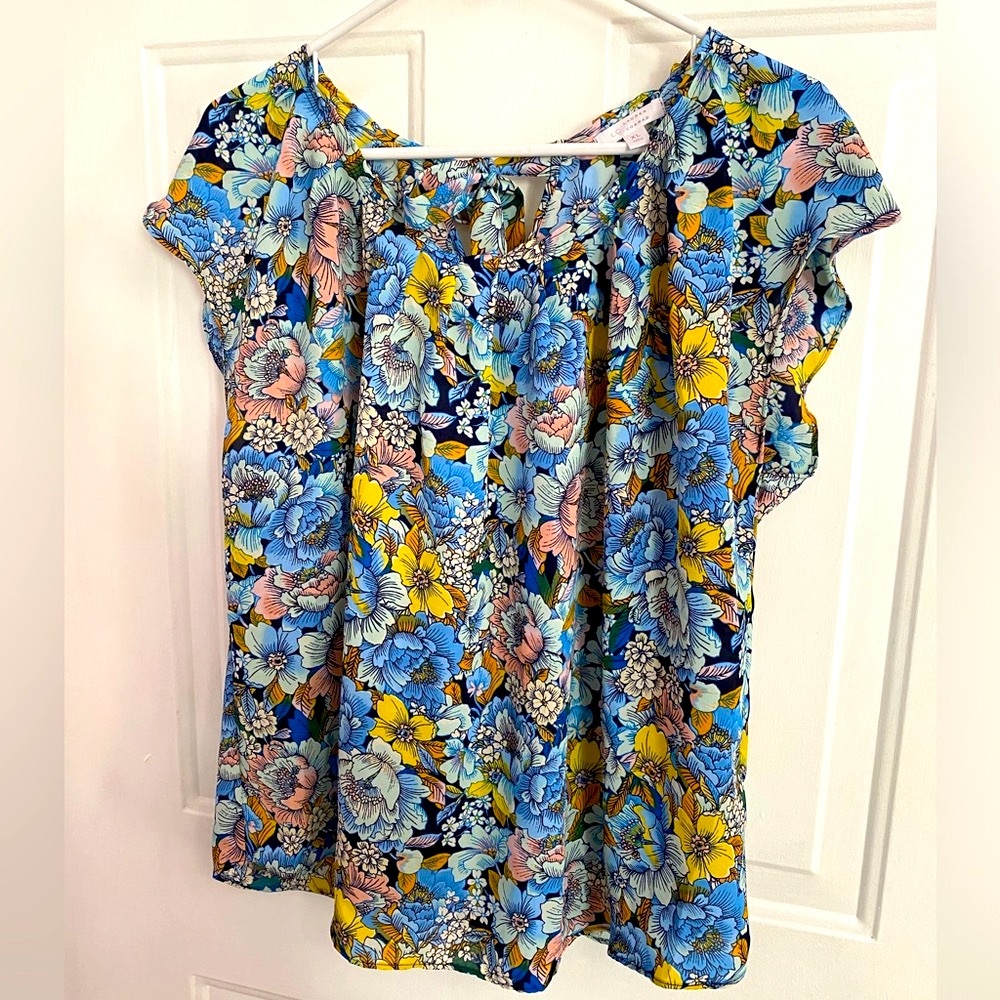 Lauren Conrad Floral Women's Top - Blue, Pink, Yellow, XL
